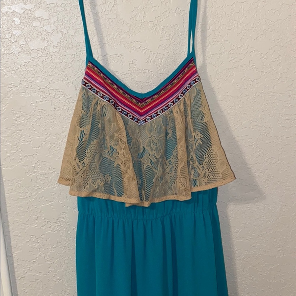Teal and nude maxi dress